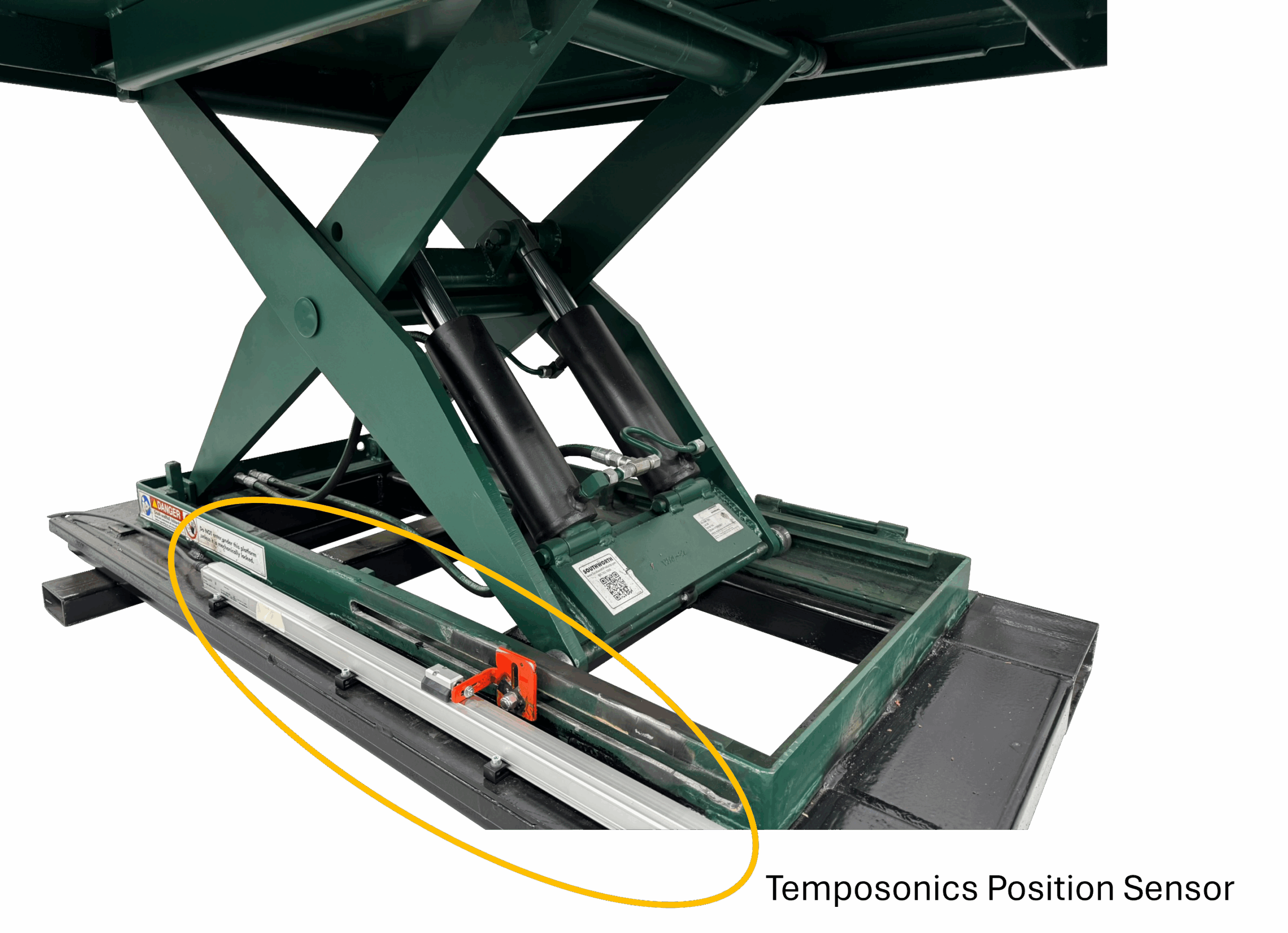 scissor lift with actuator and temposonics postion sensor